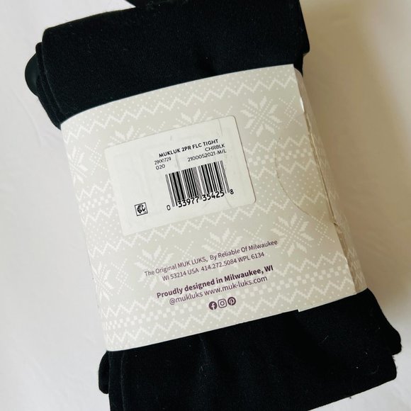 MUK LUKS Footed Fleece Lined Tights 2 Pair NWT Size M/L - Picture 3 of 4